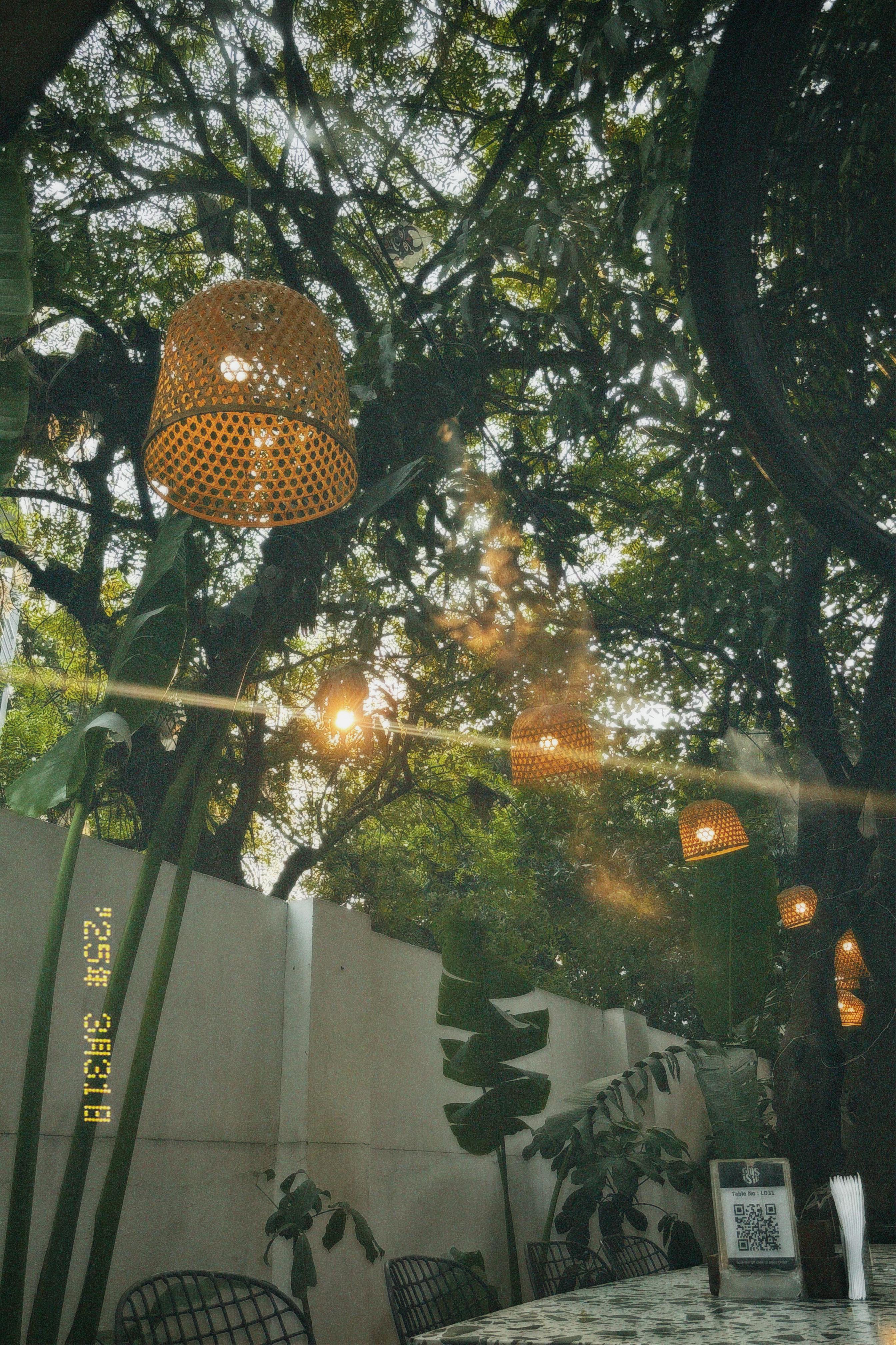 Rattan lanterns at golden hour